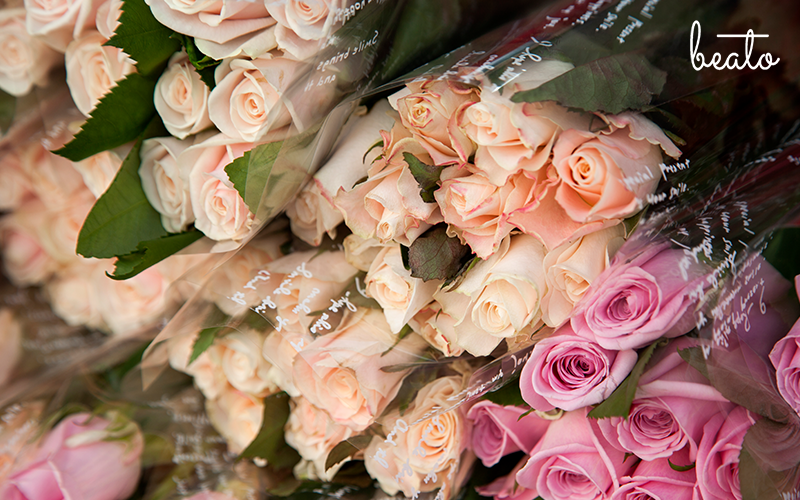Rows of rose bouquets