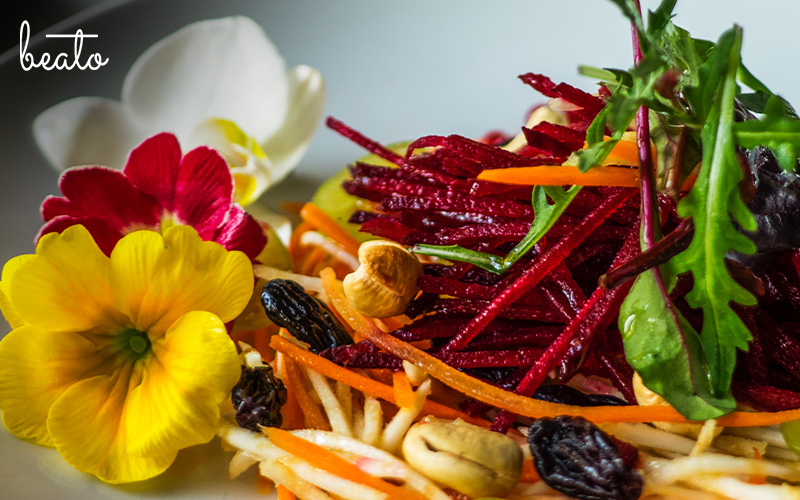 close up of flowers in food