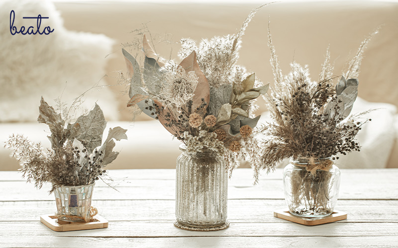 dried flowers in glass jars home decor