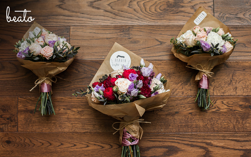 three different bouquet of flowers